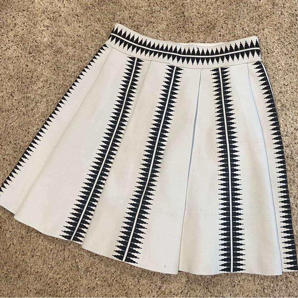 Express White Mini Skirt with Black Geometric Stripes